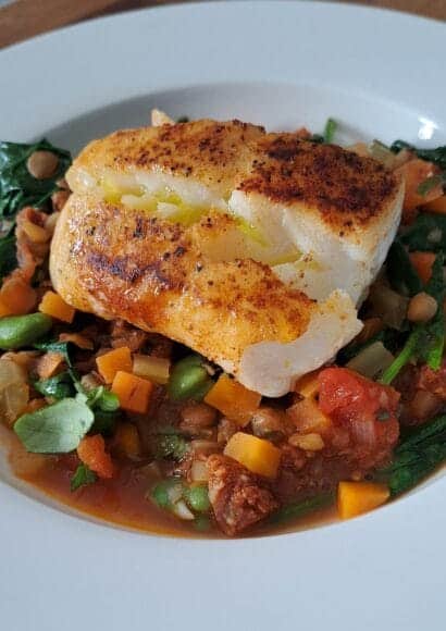 cod chorizo and lentil summer stew