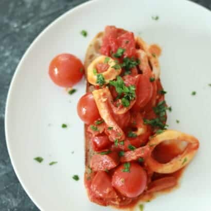 Thumbnail for Squid, Chorizo and Tomatoes on Toast
