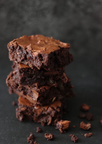 Stack of gooey chocolate brownies
