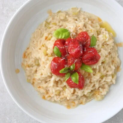 Thumbnail for Creamy Roasted Cherry Tomato Risotto with fresh basil