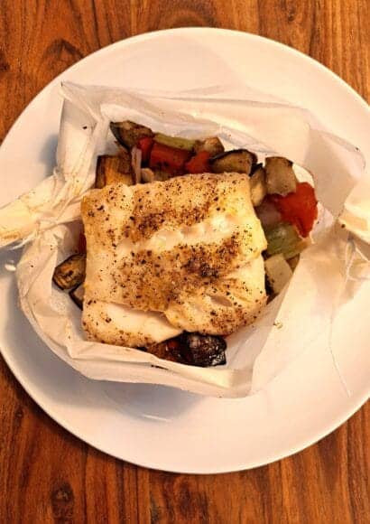 Caponata and Cod 'en Papillote'