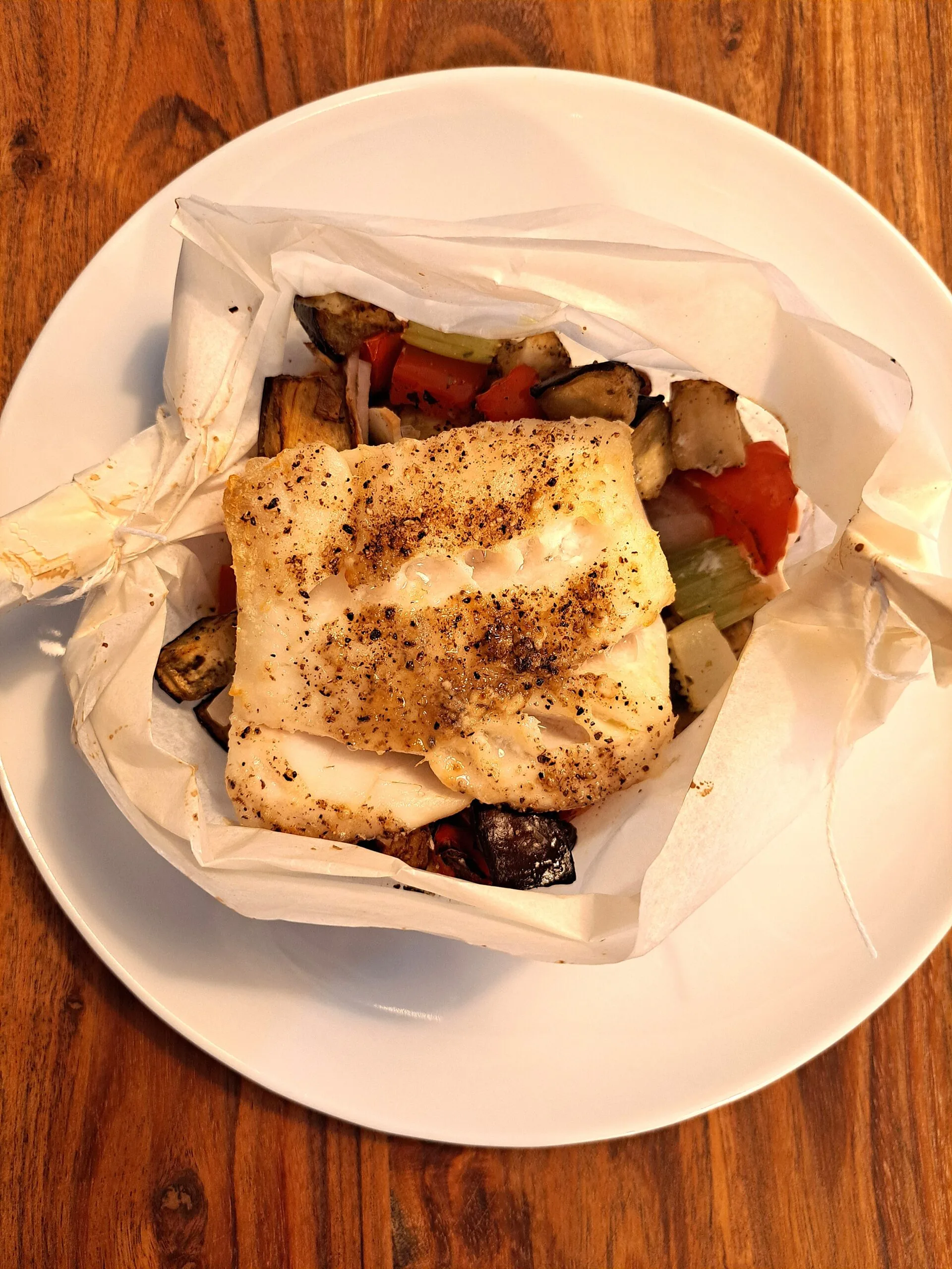 Caponata and Cod 'en Papillote'
