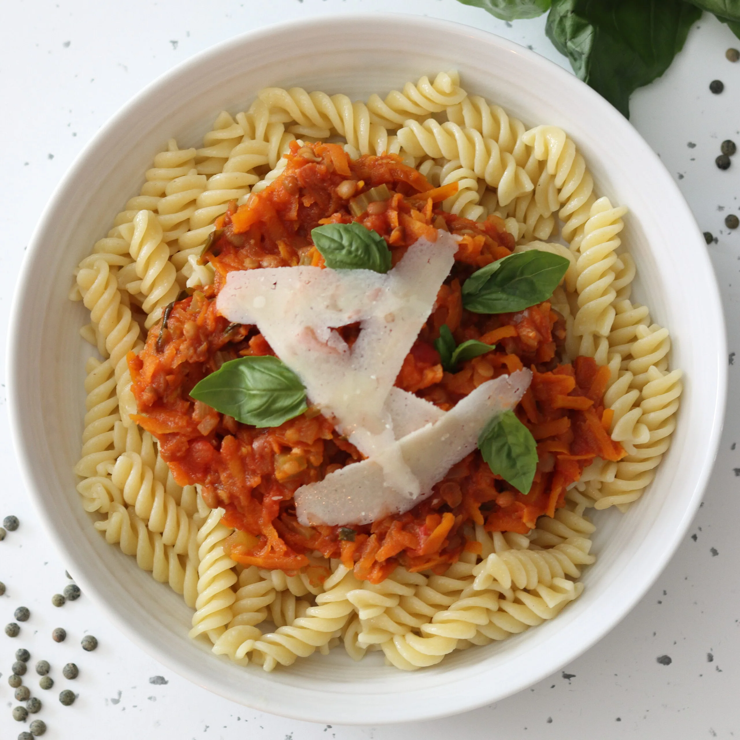 carrot and lentil bolognese with pasta