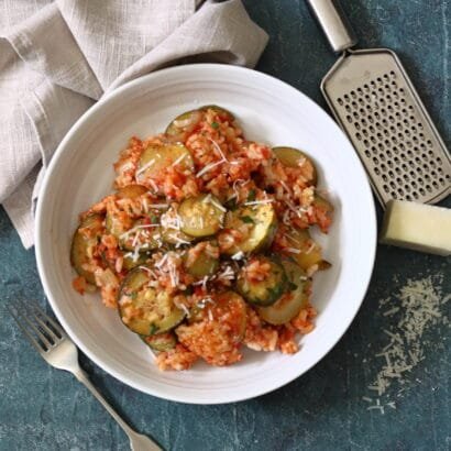 Thumbnail for Simple Baked Risotto with Courgette and Tomato